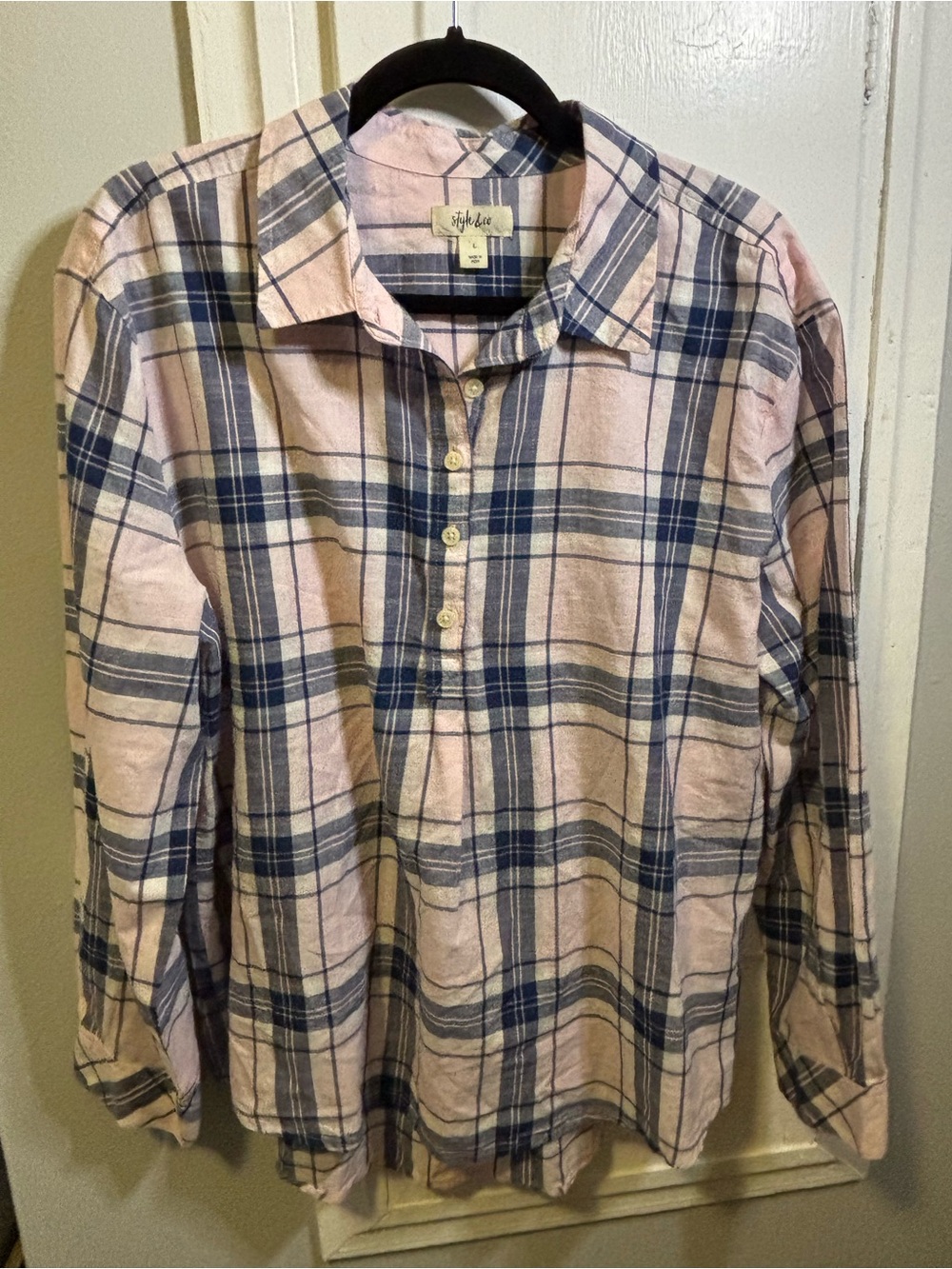 Style & Co. Pink and Navy Plaid Button-Down Shirt